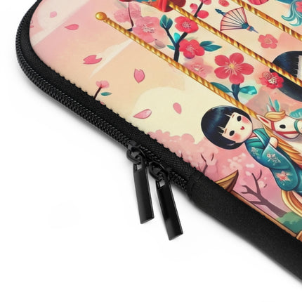 Geisha Kitten's Enchanted Carousel Laptop Sleeve – Whimsical Dreams & Cherry Blossom Magic