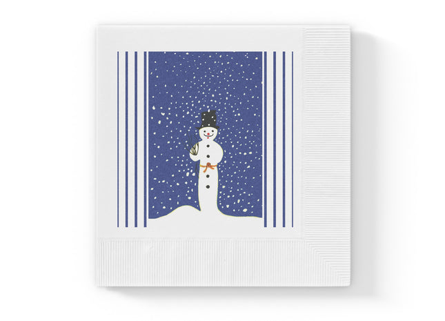 Snowman in Falling Snow White Coined Napkins