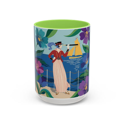 The Lady Of The Golden Horizon Colorful Mugs – Art Deco Coastal Elegance
