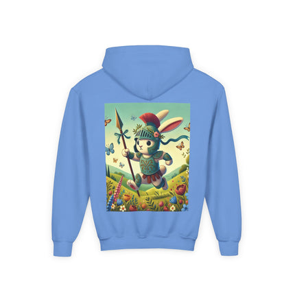 Rabbit Gladiator Youth Hooded Sweatshirt – Courage, Adventure & Playful Heroism