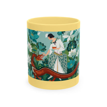 🐉🌿 The Lady & The Garden Dragon Ceramic Mug – Art Deco Botanical Whimsy