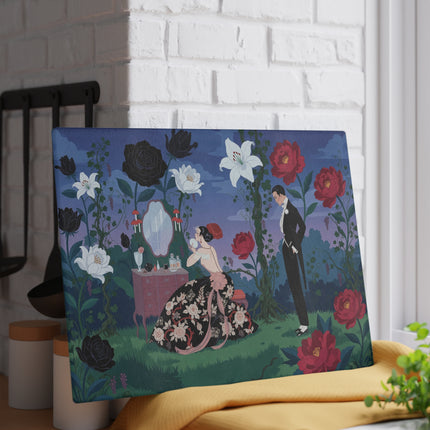 🌹🪞 The Lady Of The Midnight Garden Vanity Glass Cutting Board – Art Deco Floral Romance