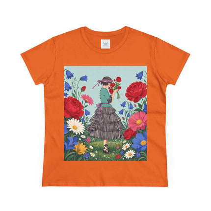 🌹💙 The Rose Bouquet Promenade Cotton Tee – Art Deco Floral Whimsy