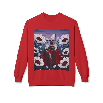 🎭🌹 The Crimson Garden Masquerade Midweight Crewneck Sweatshirt – Art Deco Floral Fantasy