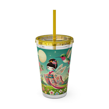 Geisha Fairy and the Hummingbird Blossom Sunsplash Tumbler with Straw, 16oz