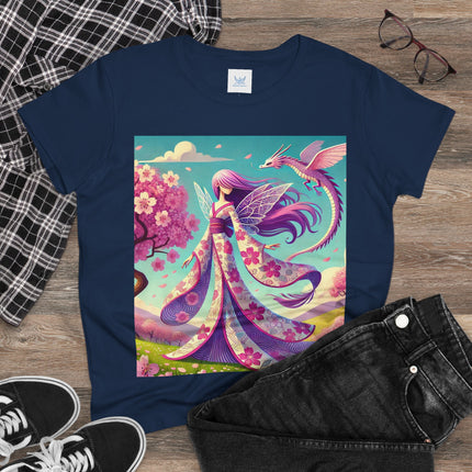 Petals in the Wind: The Kimono Fairy and the Sky Dragon Cotton Tee