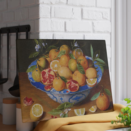 Still Life with Lemons, Oranges, and a Pomegranate Glass Cutting Board