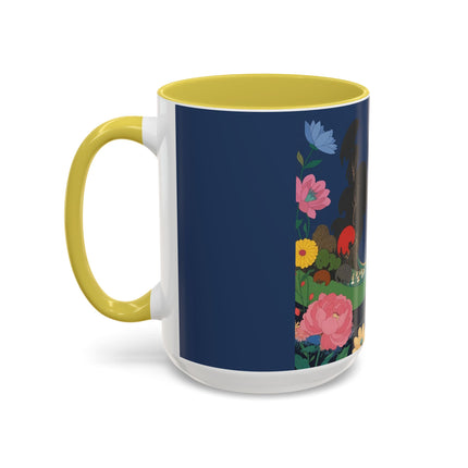 The Lady And The Crimson Moonbird Colorful Mugs – Art Deco Whimsical Garden Elegance