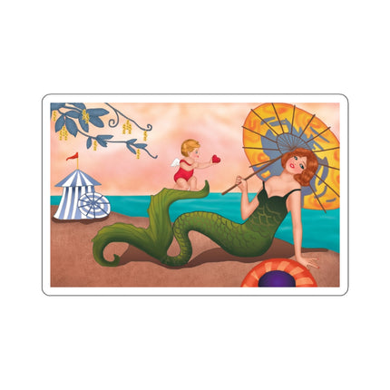Mermaid with Parasol and Cupid by George Barbier Kiss-Cut Stickers (4 Sizes)