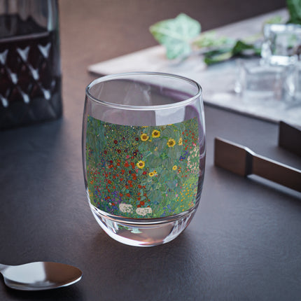 Farm Garden with Sunflowers by Gustav Klimt Whiskey Glass