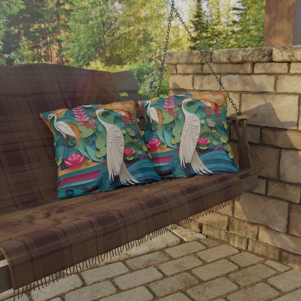 Elegant Egret Oasis Outdoor Pillows