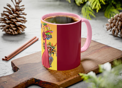 Elegant Holiday Woman with Gifts Colorful Mugs (11oz, 15oz)