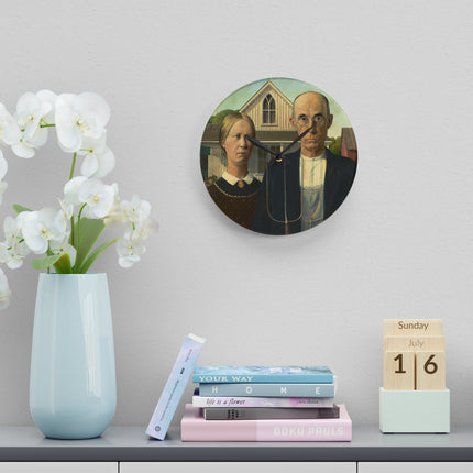American Gothic by Grant Wood Acrylic Wall Clock, Round and Square