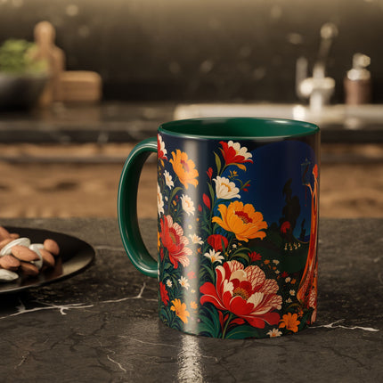 🌺🐦 The Enchanted Birdcage Garden Colorful Mug – Art Deco Floral Fantasy