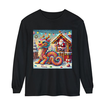 Playful Dragon's Christmas Unisex Garment-dyed Long Sleeve T-Shirt