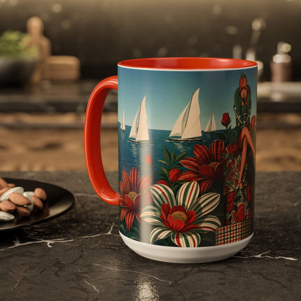 ⛵🌹 The Seaside Rose Traveler Colorful Mug – Art Deco Floral Elegance