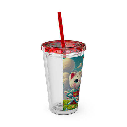 Geisha Kitten and the Dragon Kite Sunsplash Tumbler with Straw, 16oz