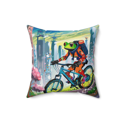 Cyberpunk Frog Spun Polyester Square Pillow