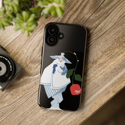 Blue & White Porcelain Geisha Phone Case – Elegant Mystery & Floral Grace