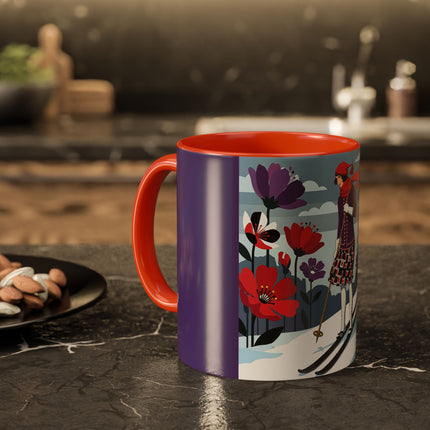 🎿❄️ The Winter Flower Skier Colorful Mug – Art Deco Alpine Fantasy