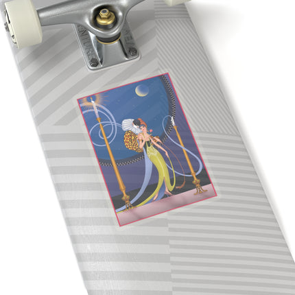 Smoke and Secrets: A Glamorous Encounter in Prohibition Era Kiss-Cut Stickers (4 Sizes)
