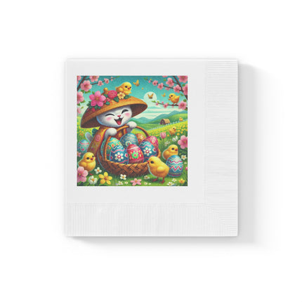 Geisha Kitten’s Easter Delight White Coined Napkins