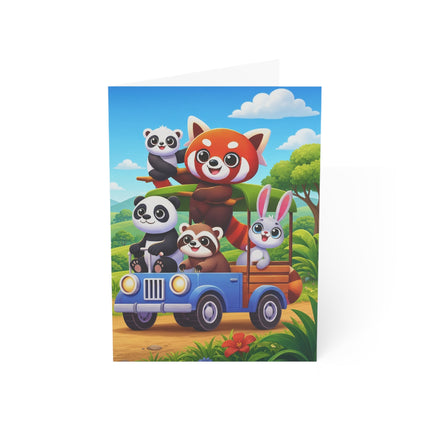 🐼🚙 The Great Garden Road Trip Greeting Card – Whimsical Animal Adventure