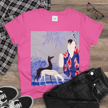 🦌🌸 The Lady Of The Graceful Deer Cotton Tee – Art Deco Garden Elegance