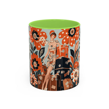 🧳🌼 The Grand Floral Voyage Colorful Mug – Art Deco Travel Elegance