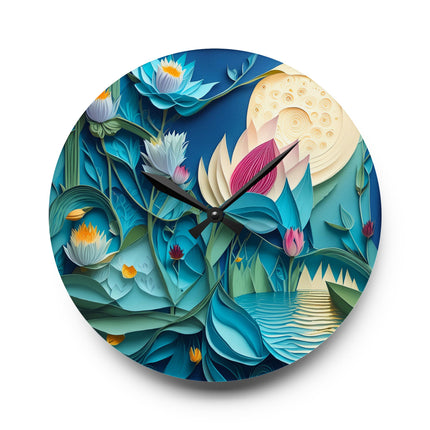 Ethereal Moonlit Lake Acrylic Wall Clock, Round and Square