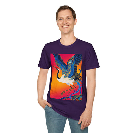 🪽🌅 The Celestial Crane Softstyle T-Shirt – Art Deco Wings Of Elegance