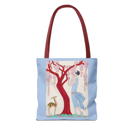 Woman, Fawn, and Red Tree by George Barbier Tote Bag (AOP)
