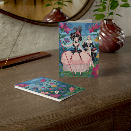 🌹🎭 The Lady Of The Rose Masquerade Greeting Card – Art Deco Garden Elegance