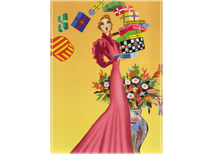 Elegant Holiday Woman with Gifts Acrylic Art Block
