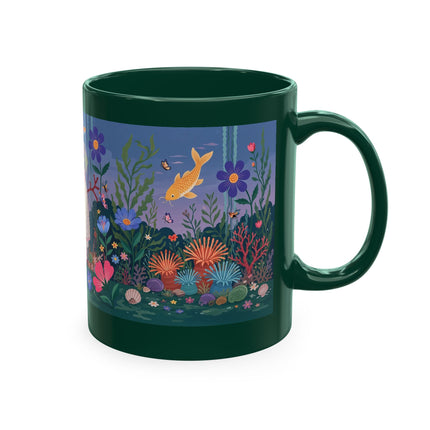 🐠🌸 The Lady Of The Underwater Flower Garden Ceramic Mug – Art Deco Aquatic Whimsy