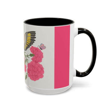 Goldfinch & Pink Flowers Colorful Mugs – Vibrant Spring & Bold Beauty