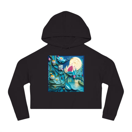Ethereal Moonlit Lake Women’s Cropped Hooded Sweatshirt