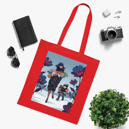 🎁🌺 The Christmas Gift Garden Stroll Cotton Tote Bag – Art Deco Holiday Elegance