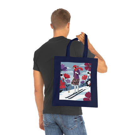 🎿🌺 The Winter Flower Skier Cotton Tote Bag – Art Deco Winter Fantasy