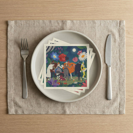 🌙🎭 The Moonlit Garden Masquerade Napkins – Art Deco Floral Fantasy