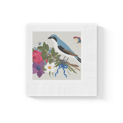 Bluebird & Butterfly White Coined Napkins – Spring Harmony & Delicate Beauty