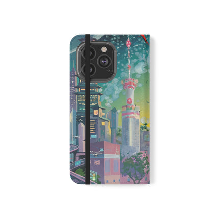 🦜⚡ Tech Plumes Flip Case – Neon Feathers & Futuristic Brilliance