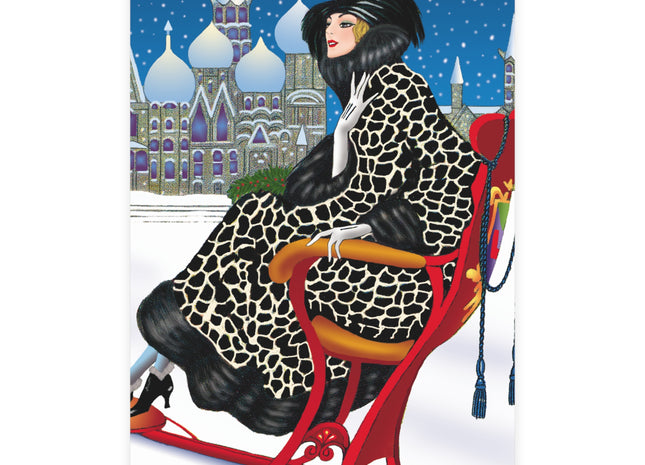 Elegant Winter Woman in Sleigh Postcard Bundles (envelopes included)