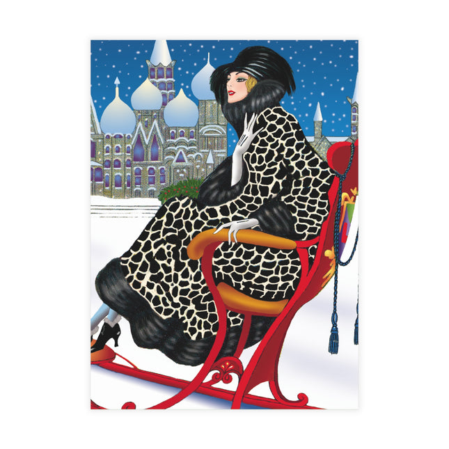 Elegant Winter Woman in Sleigh Postcard Bundles (envelopes included)
