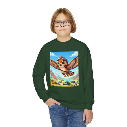 Red-Tailed Hawk in Battle Youth Crewneck Sweatshirt – Flight, Focus & Fearless Energy