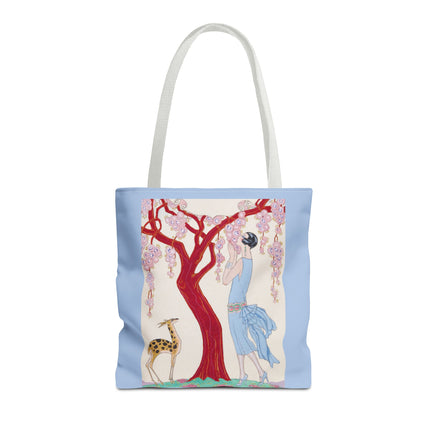 Woman, Fawn, and Red Tree by George Barbier Tote Bag (AOP)