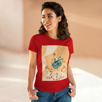 🌸🪽 The Lady And The Garden Storks Cotton Tee – Art Deco Floral Whimsy