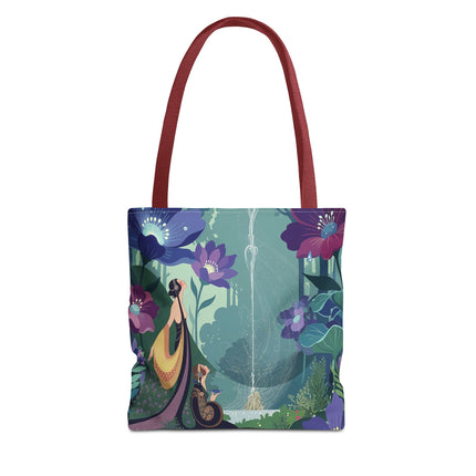 💧🌺 The Lady Of The Enchanted Fountain Tote Bag – Art Deco Garden Fantasy