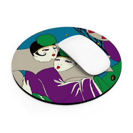 Two Pierrots Mouse Pad, Round and Rectangle