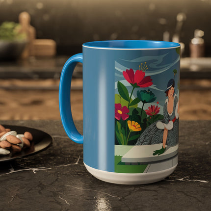 The Lady Of The Secret Garden Colorful Mugs – Art Deco Botanical Elegance